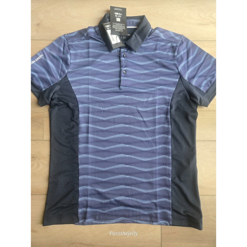 Galvin Green Mens Golf Polo Medium Blue Stripe Performance Stretch Athletic